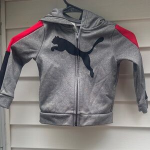4.Puma Kids Gray Hoodie with Red and Black Accents